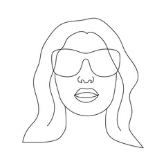 Young beautiful woman. One line drawing. Design element. Vector illustration isolated on white background. Template for books, stickers, posters, cards, clothes.