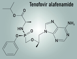 Tenofovir alafenamide antiviral drug molecule (prodrug of tenofovir). Skeletal formula.