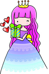 Cartoon little princess holding birthday cake happy birthday card