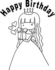 Cartoon little princess holding birthday cake happy birthday card