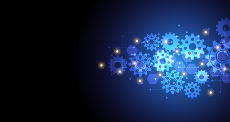 Gear wheel pattern on powder circuit, electronic light line on background.EP-25.