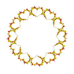 Hearts made from autumn leaves arranged in a circle.