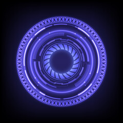 Digital computer infographic. Futuristic Sci-Fi glowing HUD element. Data engineering. Abstract hologram hi-tech background. Virtual reality interface