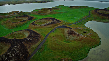 beautiful nature of Iceland, mountains, rivers, sea, green landscapes