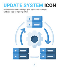 Update system icon vector with flat color style isolated on white background. Vector illustration database, server sign symbol icon concept for digital IT, logo, industry, technology, web and project