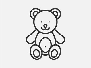Teddy bear toy icon on white background. Line style vector illustration.