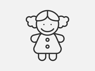 Doll toy icon on white background. Line style vector illustration.