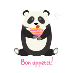Cute panda with a cake, vector illustration
