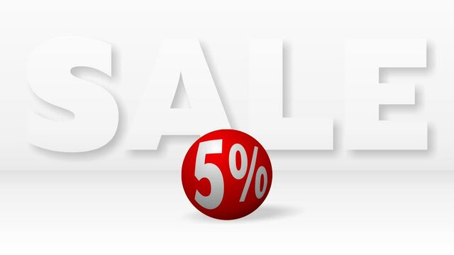 A beautiful red ball with 5 percent discount rolling against big white letters SALE