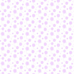 bright seamless sweet pale purple dandelion pattern with white colored background