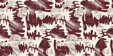 Seamless two tone hand drawn brushed effect pattern border swatch. High quality illustration. Collage of minimal drawings arranged in a seamless pattern with fabric texture overlay. Rough scribble.