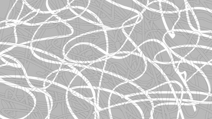 Vector illustration of doodle drawing on the light gray background. Abstract white lines with a transparent line with a black stroke. Vintage backdrop. Hand-drawn texture. Horizontal background