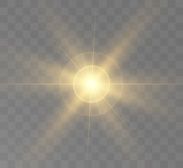 Yellow light effect with rays and highlights. Star cosmos. Vector.