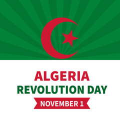 Algeria Revolution Day typography poster. National holiday celebrate on November 1. Easy to edit vector template for banner, flyer, sticker, greeting card, postcard, etc.