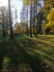Fototapeta premium Saint Petersburg,Leningrad region, Vsevolozhsk,Russia.September 2,2021. Priyutino Literary and Art Museum-estate.The Olenins' house.Museum and park on sunny autumn day.Travel,architecture, sightseeing