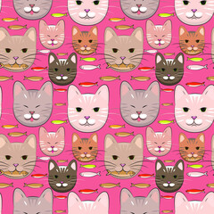 Vector pattern fur seals. Cat pet icon. For printing on fabric.