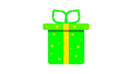 surprise green gift box, birthday celebration, special give away package, loyalty program reward, vector icon, flat illustration
