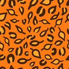 Fototapete Orange Nahtloses Leoparden- oder Jaguarmuster aus Herbstblättern. Trendiger Animal-Print in herbstlichen Farben. Vektorhintergrund für Stoff, Packpapier, Textilien, Tapeten usw.