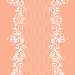 Endless Ribbon of White Hand Drawn Floral Lace. Vector Illustration.