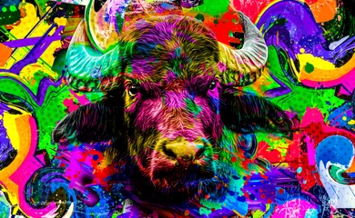 Poster bull head with creative abstract elements on dark background © reznik_val