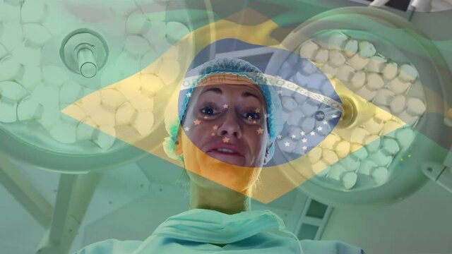 Animation of flag of brazil waving over surgeon