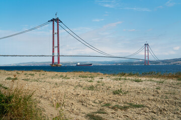 Construction of 1915 Canakkale Bridge. Canakkale -TURKEY