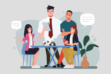 Brainstorming teamwork character. Business people teamwork office character.