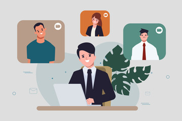 Businessman Co-working space Conference Communication infographic background flat design.