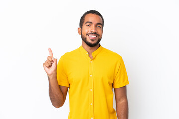 Young Ecuadorian man isolated on white background showing and lifting a finger in sign of the best