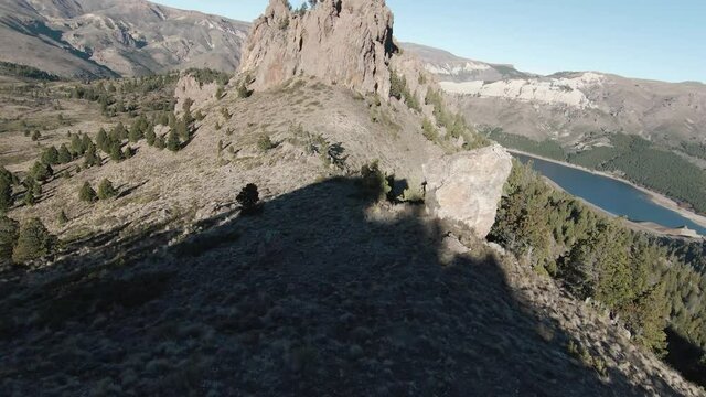 Mountain surfing over Patagonian steppe, Aerial, FPV drone
