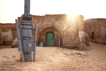 abandoned scenery of the planet Tatooine for the filming of Star Wars in the Sahara Desert