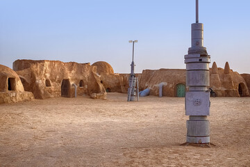 abandoned scenery of the planet Tatooine for the filming of Star Wars in the Sahara Desert