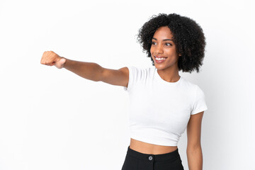 Young African American woman isolated on white background giving a thumbs up gesture