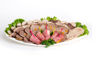 The cold cuts are beautifully served in the restaurant. Sausage Meat Kazy is a national dish of the Kazakh peoples, Horse meat. Delicacy of Kazakhstan.