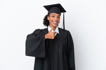 Young university graduate African American woman isolated on white background giving a thumbs up...