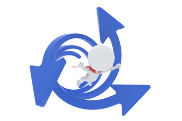 3本の矢の渦から飛び出すヒーローの3Dイラスト
