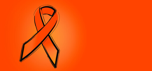 Orange ribbon awareness month. World Kidney Day and symbol of leukemia, RSD, ADHD, ADD and animal abuse concept. Cancer pictogram. Flat vector. Healthcare and medicine concept. 