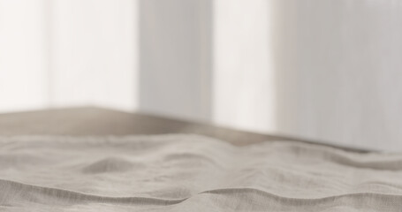 Empty linen cloth on table with copy space