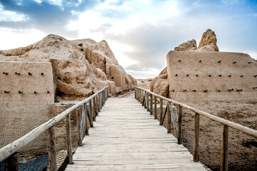 Ruins of the ancient city of Sauran. Historical place of Kazakhstan. Excavations of ancient cities,...