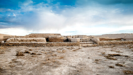 Ruins of the ancient city of Sauran. Historical place of Kazakhstan. Excavations of ancient cities,...