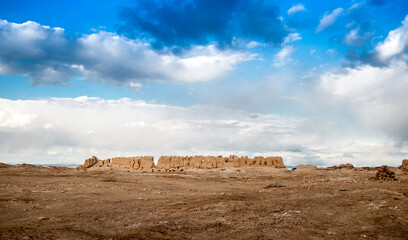 Ruins of the ancient city of Sauran. Historical place of Kazakhstan. Excavations of ancient cities,...