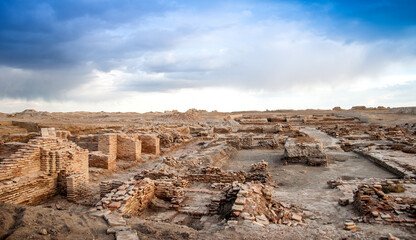Ruins of the ancient city of Sauran. Historical place of Kazakhstan. Excavations of ancient cities,...