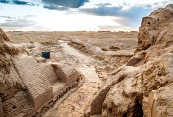 Ruins of the ancient city of Sauran. Historical place of Kazakhstan. Excavations of ancient cities,...