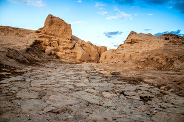 Ruins of the ancient city of Sauran. Historical place of Kazakhstan. Excavations of ancient cities, medieval buildings.