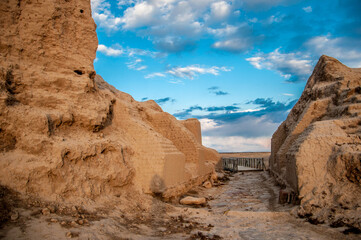 Ruins of the ancient city of Sauran. Historical place of Kazakhstan. Excavations of ancient cities,...