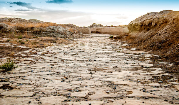 Ruins of the ancient city of Sauran. Historical place of Kazakhstan. Excavations of ancient cities, medieval buildings.