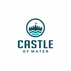 Castle With Blue Ocean Waves Water Logo Design