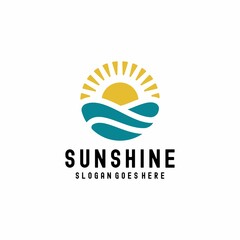 Vintage Sunshine Sunset Ocean Waves Symbol Logo Design