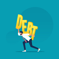 Businessman who is carrying a big burden of debt, economic crisis vector concept