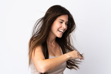 Teenager Brazilian girl over isolated background